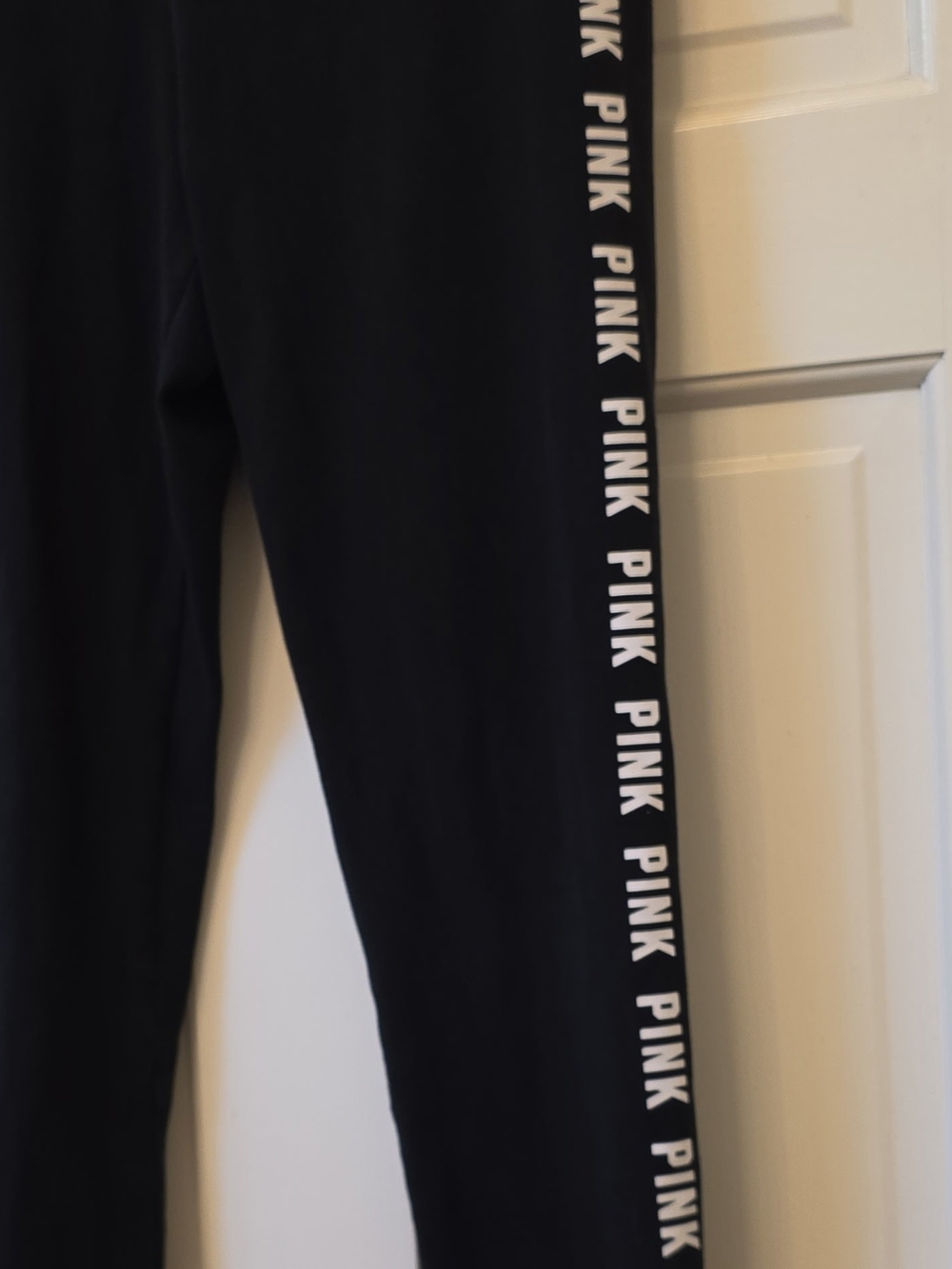 PINK Victoria's Secret Black Leggings with White PINK Side Stripe, Size Medium